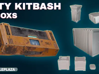 7 sci-fi boxes  Low-poly 3D model