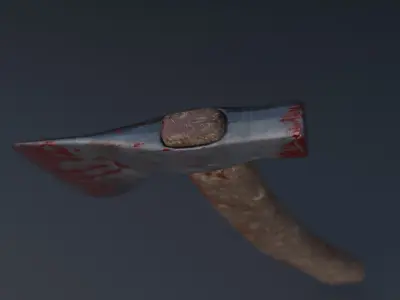 Blood covered wooden axe Low-poly 3D model