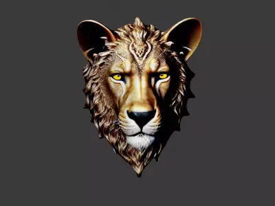 Lion Animal Head Low-poly 3D model get