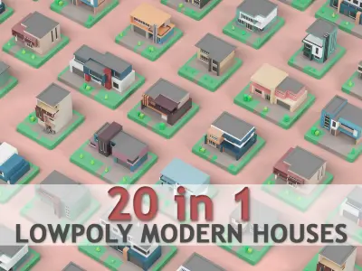 Low Poly Modern House Pack - 20 Houses low poly Free low-poly 3D model