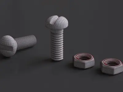 Rusted Bolts and Nuts Free 3D model