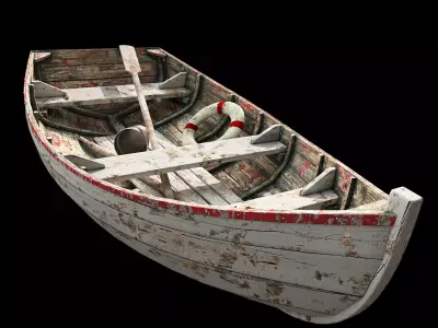 Old wooden painted boat 3D model