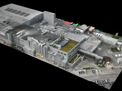 factory buildings halls industrial terrain drone scan Low-poly 3D model
