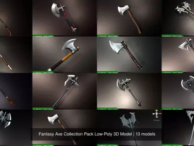Fantasy Axe Collection Pack Low-Poly 3D Model
