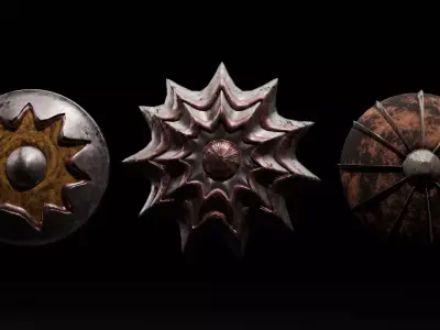 3 Stylized Fantasy Shields Set Low Poly Game ready Low-poly 3D model