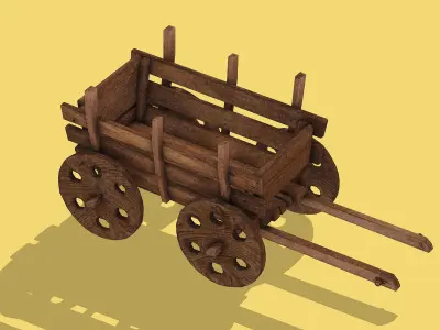 Wooden handcart Low-poly 3D model