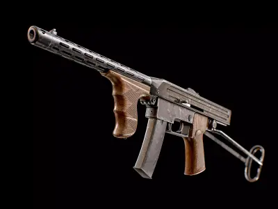  PPK 1942 Kalashnikov Submachine Gun Low-poly 3D model