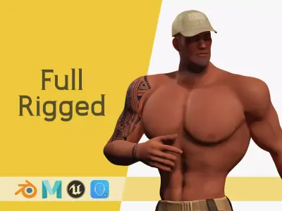 Muscle Stylized Strongman Bodyguard Commander Low-poly 3D model Low-poly 3D model