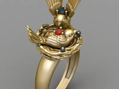 Antique Bird Nest Diamond Ring 3D print model