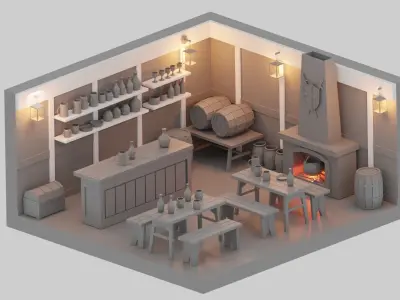 Low Poly Tavern Medieval Low-poly 3D model