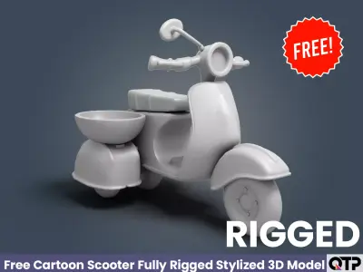 Free Cartoon Scooter Fully Rigged Stylized 3D Model Animation Free low-poly 3D model