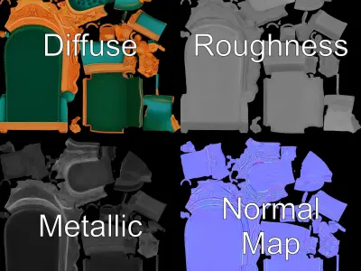 Ornate Royal Throne Chair Model Pack Low-poly 3D model