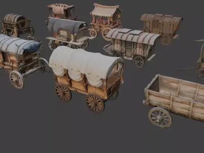 Medieval Fantasy Carts Pack 3D model