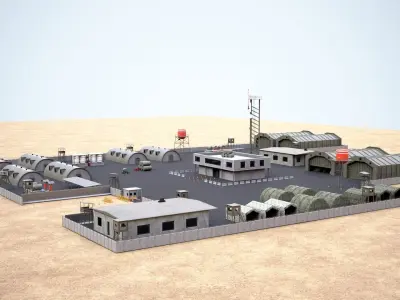 Military base  Low-poly 3D model