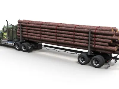 Kenworth W900A log train truck Low-poly 3D model