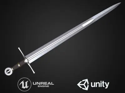 Medieval sword Low-poly 3D model 11