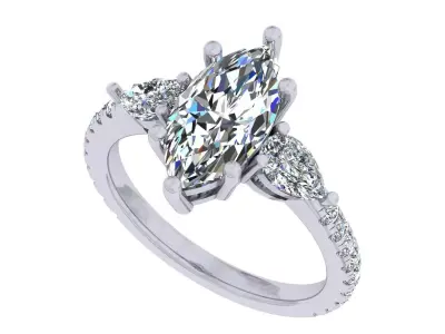 2carat Marquise And Pear Stone Engagement Ring 3D print model