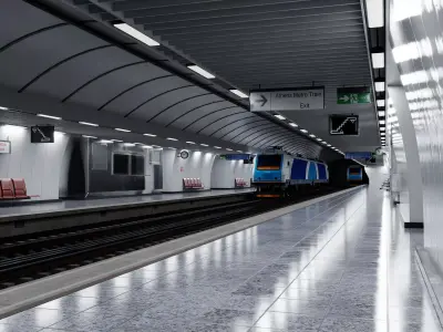 Modern Subway Metro Station and Tunnel Interior Scene 3D model