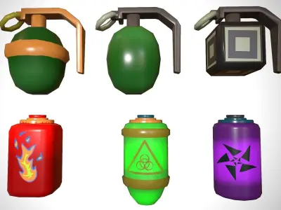 set granade different colored grenades Low-poly 3D model