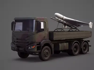 Military Transport Truck with Drone Launcher Geran-2 White 3D model