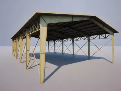 Hangar Military Warehouse Garage game ready Low-poly 3D model