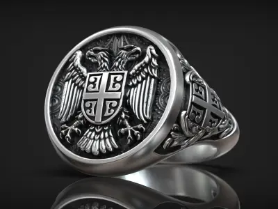 Serbian Heraldic Eagle State Symbol Emblem Ring 3D print model