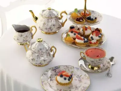 Antique Floral China Set 3D model