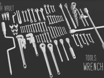 Kitbash Vault Tools Wrenches Low-poly 3D model