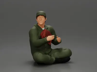 Jamie Farr sitting while eating breakfast in the MASH series 3D print model