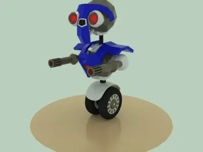 robot on wheels with two guns Low-poly 3D model