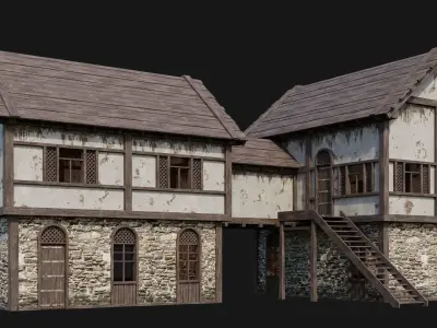 205-206-207-208 Old Medieval Houses Pack 4K Textures Low-poly 3D model
