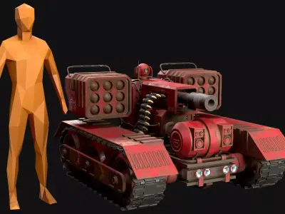 UGV Concept-3B-Red-Rusty Low-poly 3D model
