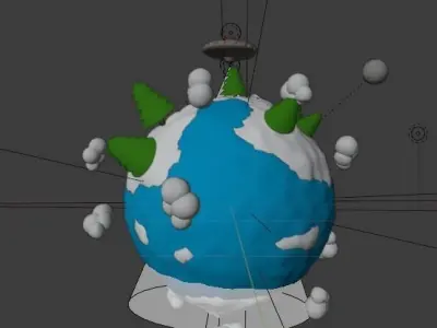  Planet Earth with UFO Low-poly 3D model