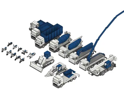 VARIOUS VEHICLES FOR CONSTRUCTION AND COMMON LINEAR VEHICLES 3D model