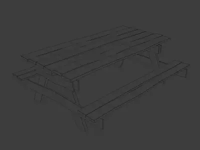 Realistic low poly 3d model preview of old desk Low-poly 3D model