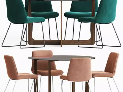 Dining Set four chairs and round table 3D model