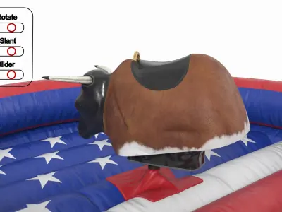 Mechanical Rodeo Bull on Inflatable Trampoline in US Colors Rigged 3D model