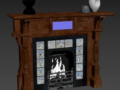 19th Century Antique Oak Fireplace 3D model