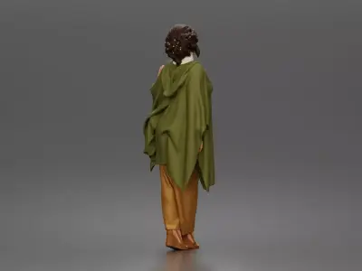 Woman wearing cape turtleneck sweater tailored trousers heels 3D print model