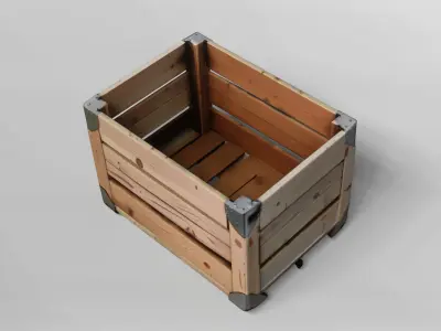 Wooden Storage Crate with Metal Reinforcements 3D Model 3D model