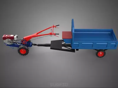 TWO WHEEL TRACTOR TRAILER TROLLEY LOAD CARRIER TRANSPORT BED CAR 3D model