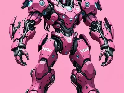 Pink Mech Warrior Futuristic Battle Robot Lowpoly Armor Low-poly 3D model