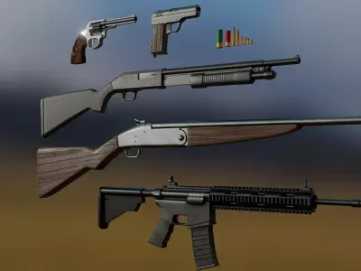 Low Poly Gun Pack Low-poly 3D model