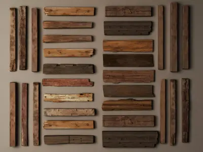 Scanned Reclaimed Old Wood Planks And Rustic Beams Low-poly 3D model