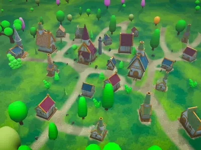 Whimsical Village Landscape Game Ready Cinematic Scene  3D model purchase