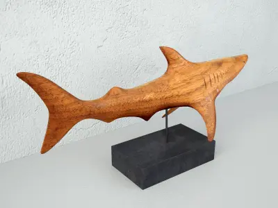 Vintage Carved Teak Shark 3D model