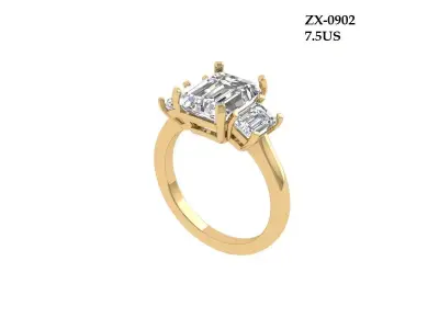 Emerald 3 Stone Ring 3D print model