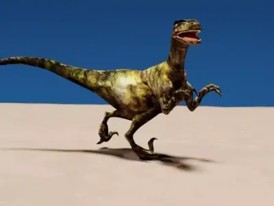 raptor dinosaur running in desert Low-poly 3D model