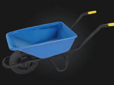 Blue Wheelbarrow  Realistic Construction Site Cart Model 3D model