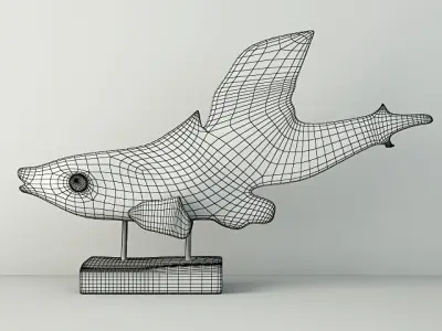 Hand Carved Driftwood Fish On Stand 3D model 8